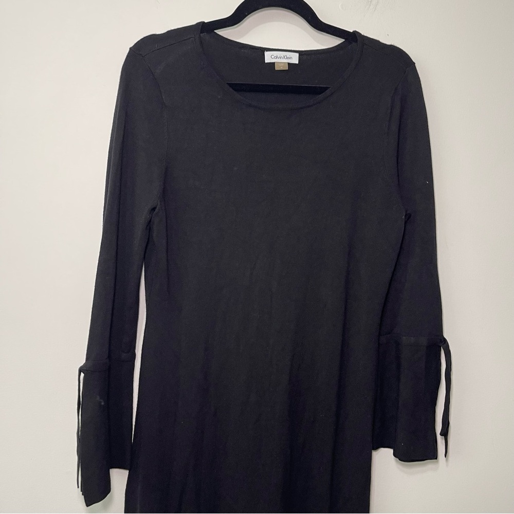 Calvin Klein Women’s Black Knit Dress Tie Sleeve Detail formal party Size M - Picture 2 of 8